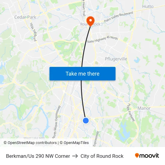 Berkman/Us 290 NW Corner to City of Round Rock map