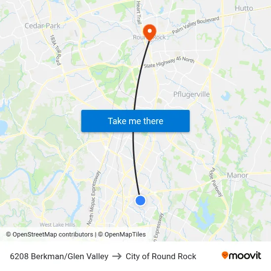 6208 Berkman/Glen Valley to City of Round Rock map