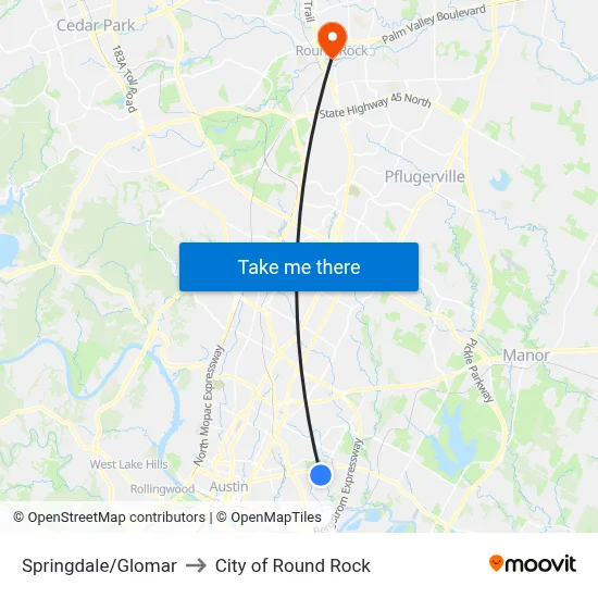 Springdale/Glomar to City of Round Rock map