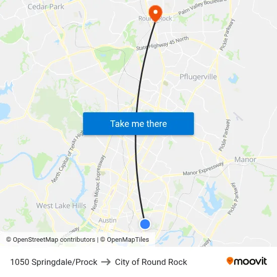 1050 Springdale/Prock to City of Round Rock map