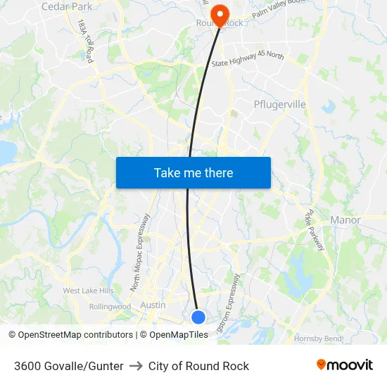 3600 Govalle/Gunter to City of Round Rock map