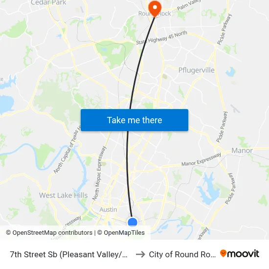 7th Street Sb (Pleasant Valley/7th) to City of Round Rock map