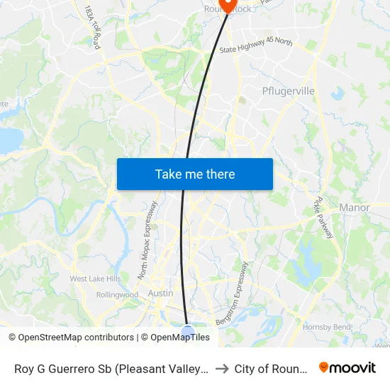 Roy G Guerrero Sb (Pleasant Valley/Lakeshore) to City of Round Rock map