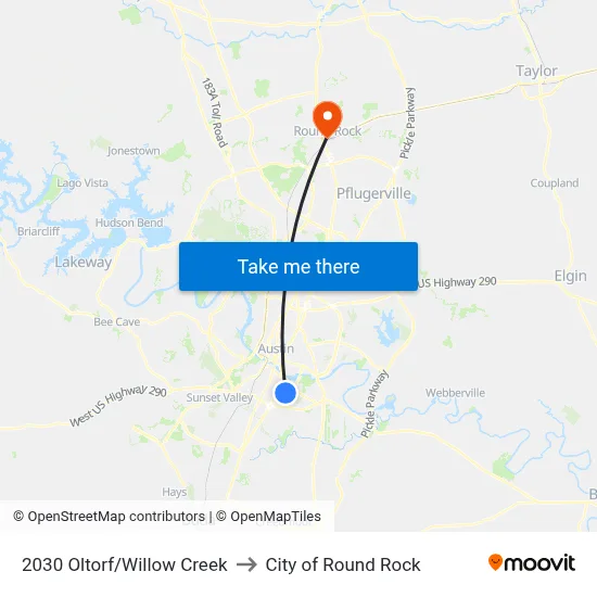 2030 Oltorf/Willow Creek to City of Round Rock map