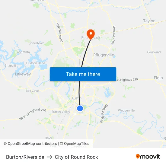 Burton/Riverside to City of Round Rock map