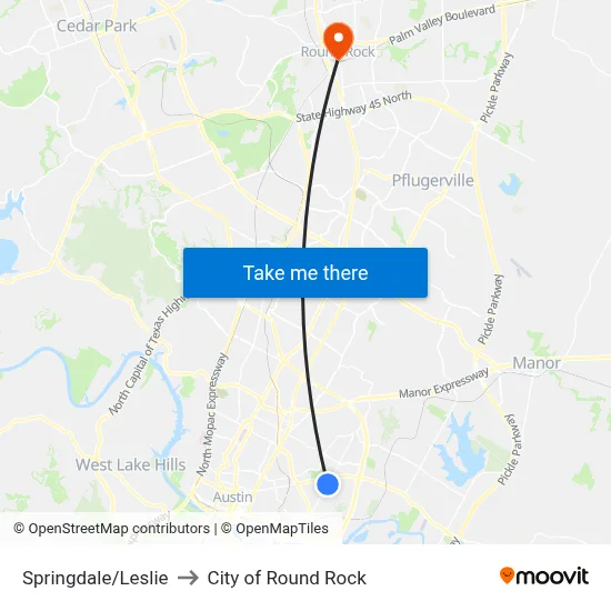 Springdale/Leslie to City of Round Rock map