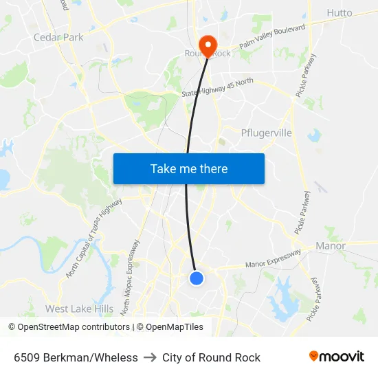6509 Berkman/Wheless to City of Round Rock map