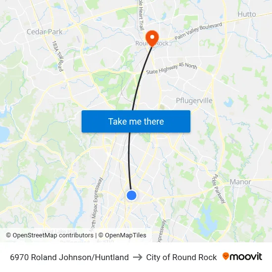 6970 Roland Johnson/Huntland to City of Round Rock map