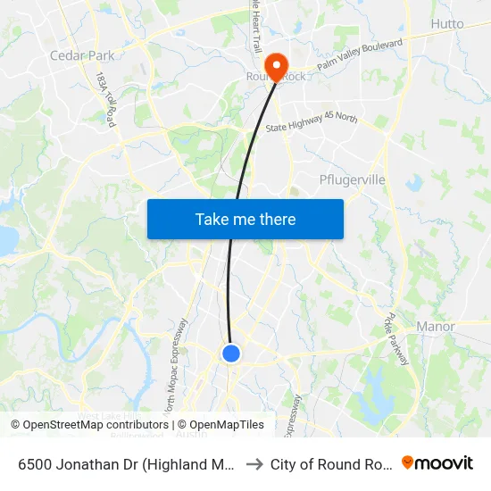 6500 Jonathan Dr (Highland Mall) to City of Round Rock map