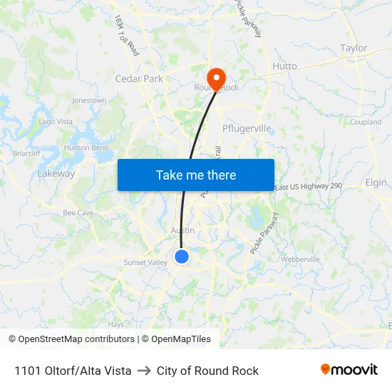 1101 Oltorf/Alta Vista to City of Round Rock map