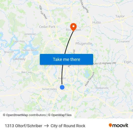 1313 Oltorf/Schriber to City of Round Rock map