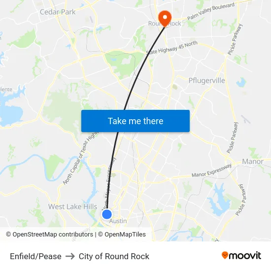 Enfield/Pease to City of Round Rock map