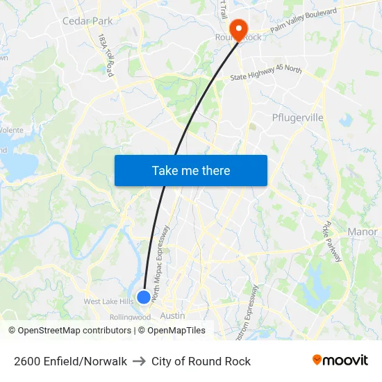 2600 Enfield/Norwalk to City of Round Rock map