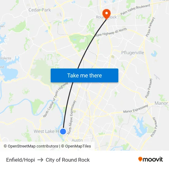 Enfield/Hopi to City of Round Rock map