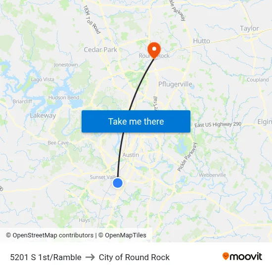 5201 S 1st/Ramble to City of Round Rock map