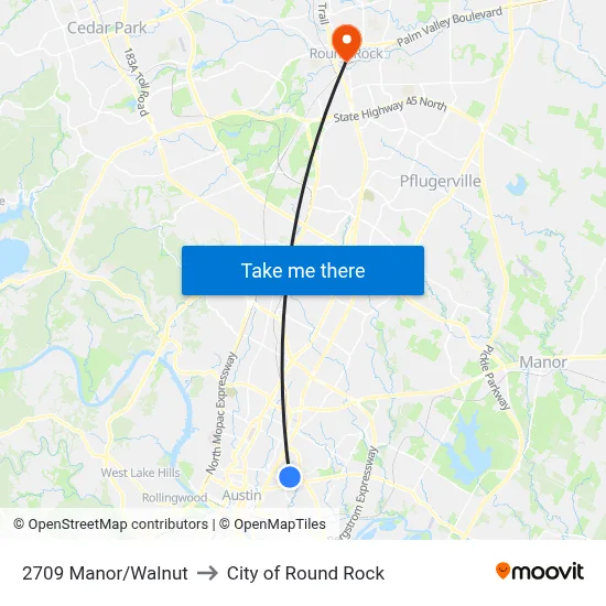 2709 Manor/Walnut to City of Round Rock map