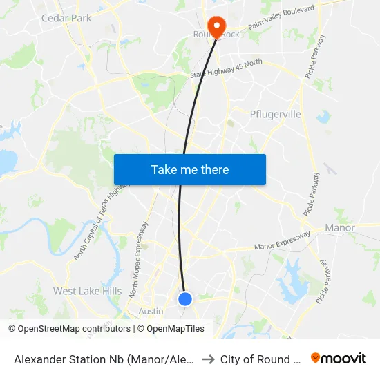 Alexander Station Nb (Manor/Alexander) to City of Round Rock map