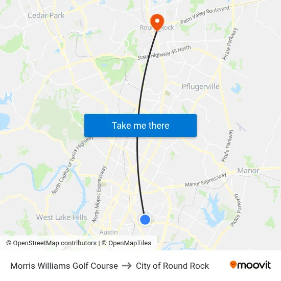 Morris Williams Golf Course to City of Round Rock map