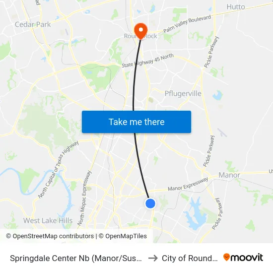 Springdale Center Nb (Manor/Susquehanna) to City of Round Rock map