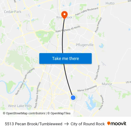 5513 Pecan Brook/Tumbleweed to City of Round Rock map