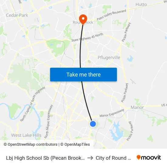 Lbj High School Sb (Pecan Brook/Uray) to City of Round Rock map