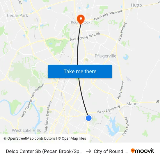 Delco Center Sb (Pecan Brook/Springdale) to City of Round Rock map
