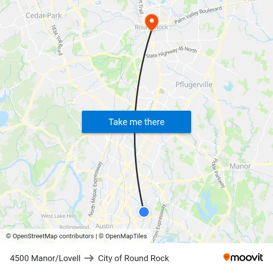 4500 Manor/Lovell to City of Round Rock map