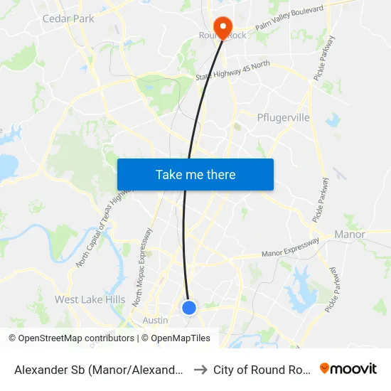 Alexander Sb (Manor/Alexander) to City of Round Rock map