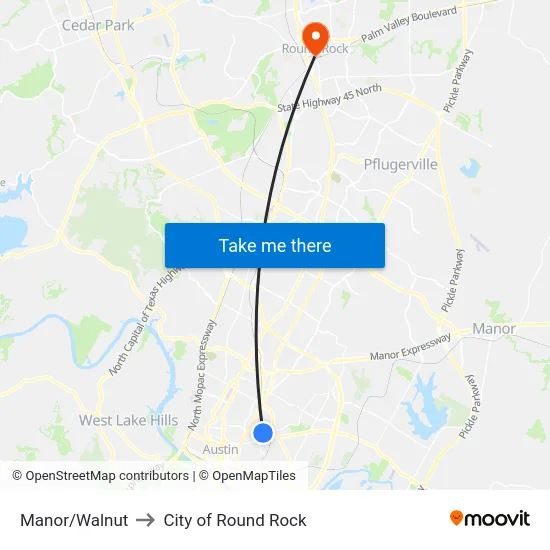 Manor/Walnut to City of Round Rock map