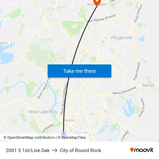 2001 S 1st/Live Oak to City of Round Rock map