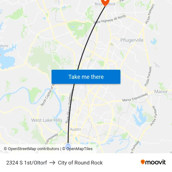 2324 S 1st/Oltorf to City of Round Rock map