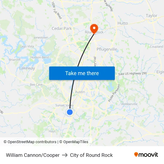 William Cannon/Cooper to City of Round Rock map
