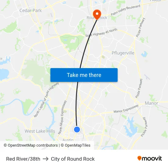 Red River/38th to City of Round Rock map