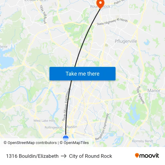 1316 Bouldin/Elizabeth to City of Round Rock map