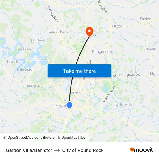 Garden Villa/Banister to City of Round Rock map