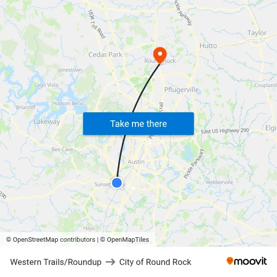 Western Trails/Roundup to City of Round Rock map