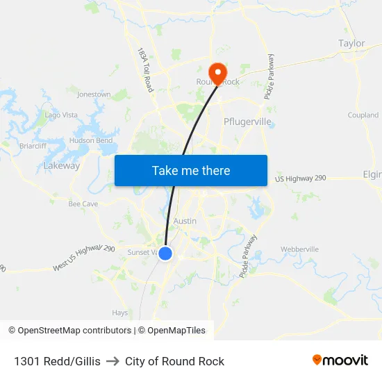 1301 Redd/Gillis to City of Round Rock map