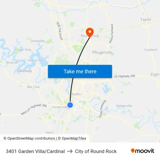 3401 Garden Villa/Cardinal to City of Round Rock map