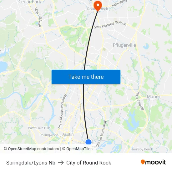 Springdale/Lyons Nb to City of Round Rock map