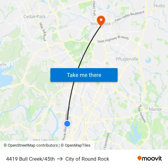 4419 Bull Creek/45th to City of Round Rock map