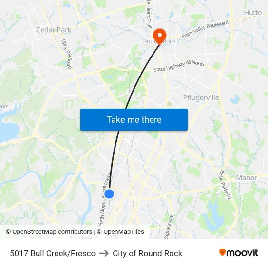 5017 Bull Creek/Fresco to City of Round Rock map