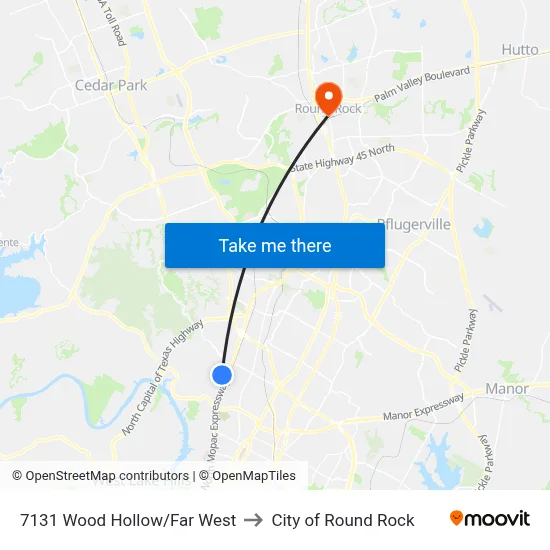 7131 Wood Hollow/Far West to City of Round Rock map
