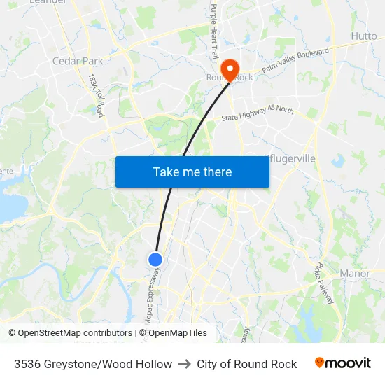 3536 Greystone/Wood Hollow to City of Round Rock map