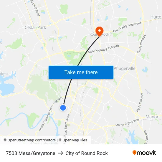 7503 Mesa/Greystone to City of Round Rock map