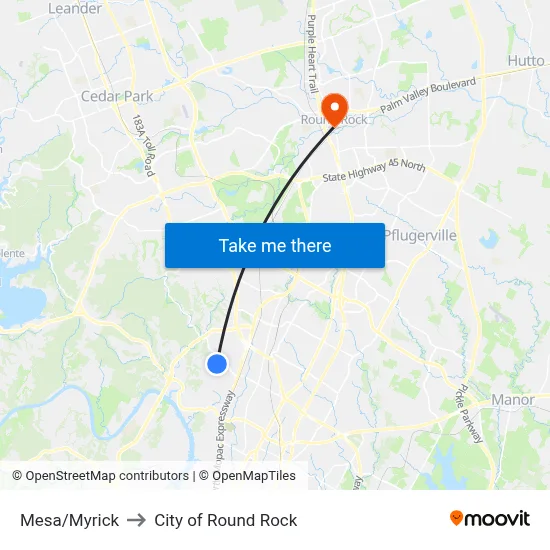Mesa/Myrick to City of Round Rock map