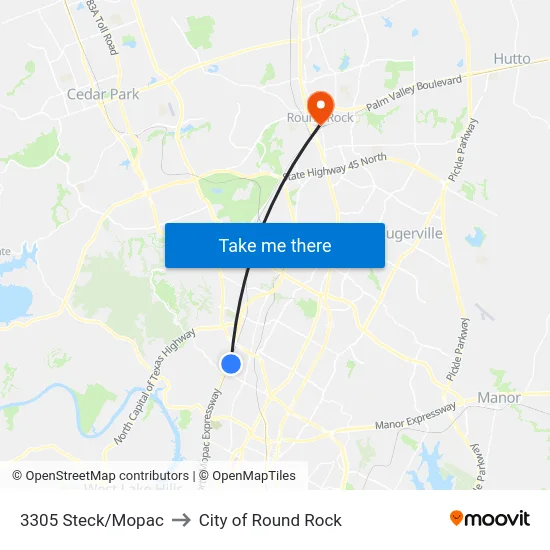 3305 Steck/Mopac to City of Round Rock map