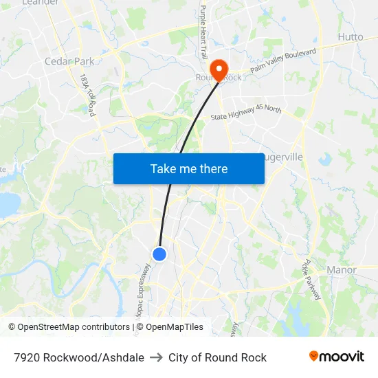 7920 Rockwood/Ashdale to City of Round Rock map