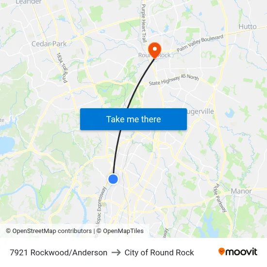 7921 Rockwood/Anderson to City of Round Rock map