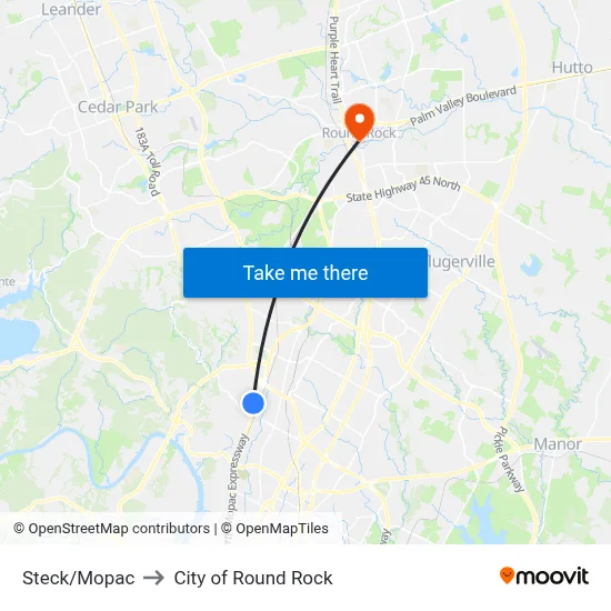 Steck/Mopac to City of Round Rock map