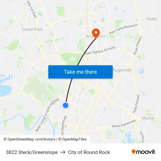 3822 Steck/Greenslope to City of Round Rock map
